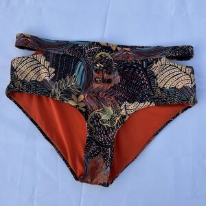 VIGOSS BIKINI BOTTOM Size S Womens Cutout Peekaboo Hips High Rise Faux Tie Front